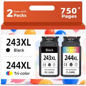 Relcolor 243 244 XL Ink Cartridge Compatible for Canon 243 244 PG-243XL CL-244XL PG243 CL244 (Black and Color, 2-Pack) Fit for MX490 MX492 MG2522 MG2922 TR4520 TR4522 TS3322 TS3122 TS202 Printer