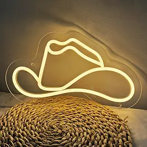 Cowboy Hat Neon Sign Led Neon Lights Sign for Wall Decor, Western Wall Art Cowgirl Neon Sign for Game Room, Bedroom, Bar, Man Cave - Gifts for Rodeo Enthusiast, Birthday, Christmas