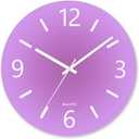 Tempered Glass Large Wall Clock, Modern Round Decorative Clock for Kitchen/Bedroom/Living Room, 14 Inch Simple Style Battery Operated Indoor Outdoor Hanging Clock - Purple