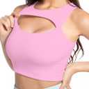 Crop Tops for Women Sexy Sleeveless Basic Cutout Workout Scoop Neck Going Out Cropped Tank Tops (Large Short, Pink)