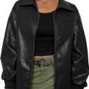 AUTOMET Womens Oversized Leather Jackets Zip Up Coats Faux Motorcycle Bomber Outfits Fall Trendy Fashion Winter Clothes 2025 (Black) XL