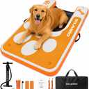 SOLAVERO 60”× 40” Inflatable Dog Boat Ramp Up to 250LB for Pool Lake DockFloating Platform with Non-Slip EVA, 4 D-Rings & Weighted 3D Steps, Easy Access for Small to Large Dogs & Senior Pets, Orange