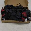 18 Pcs Halloween Flowers Bouquet with 28 Black Eucalyptus Stems and 2 Realistic Pumpkin Stems, Blood Black Red Silk Gothic Rose for DIY Haunted House Decor, Witchy Centerpiece