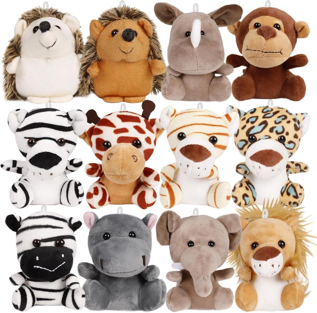 Valentine's Day Gifts for Kids Classroom, 12 Pack Small Stuffed Animals Bulk, 4.5 Inch Mini Plush Toys, Treasure Box Toys for Classroom, Party Favors for Kids, Plush Keychain, Claw Machine Prizes