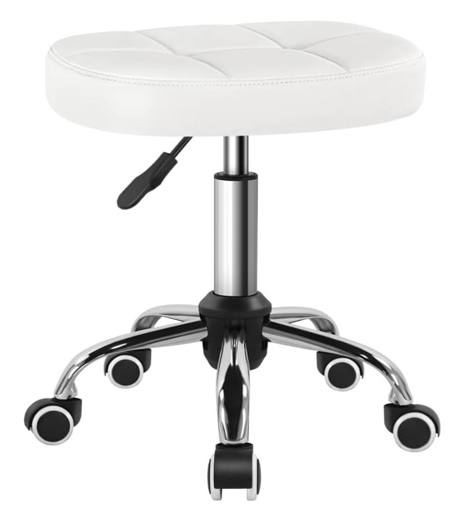 BFTOU White Minimalist Swivel Stool with Wheel Perfect for Work SPA Shop Massage Height-Adjustable and Cost-Effective Rolling Stool Chair with Square Seat