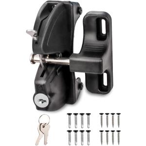 Self-Locking Gate Latch, 2-Sided Key Lock, Black Fence Hardware for Wood Metal Vinyl Gates