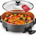 16" Extra Large Electric Skillet with lid, Nonstick Coating Electric Frying Pan, 1500W Quick & Even Heating, 5 Adjustable Temperature Control, Tempered Glass Lid & Cool-Touch Handles