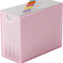 Hanging File Organizer, Letter-Size File Holder Filing Box with 5 Hanging Folders, Metal Mesh Desk File Folder Storage(No Assembly Required) (Pink, with 5 Grey Folders)