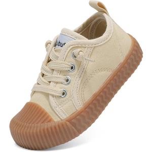 Toddler Shoes Boys Girls Slip On Canvas Sneakers (Beige)