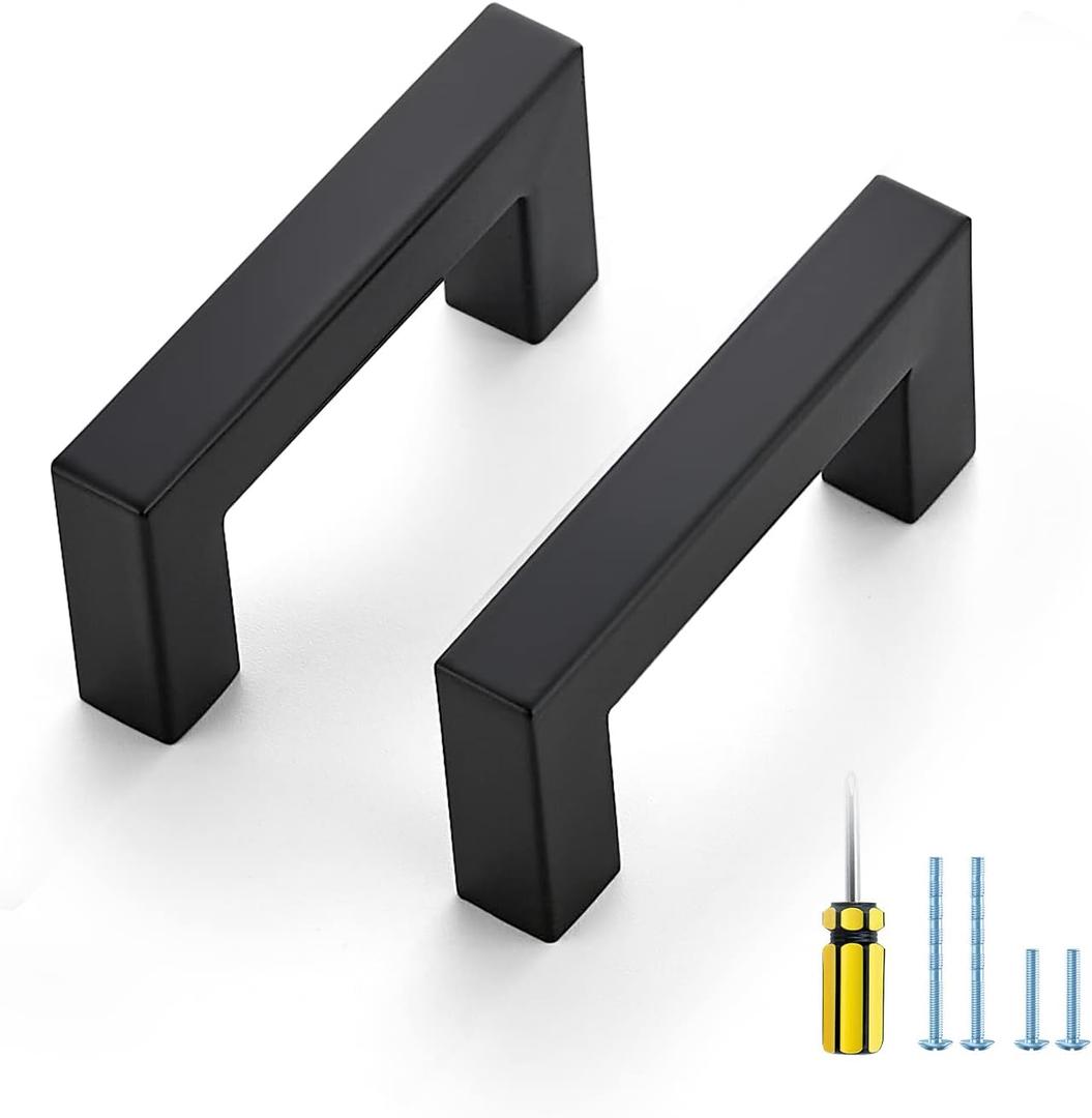 Ravinte 10 Pack Square Cabinet Pulls 2-1/2 Inch Black Kitchen Cabinet Handles Matte Black Kitchen Hardware for Cabinet Black Drawer Pulls Drawer Handles Come with Screwdriver