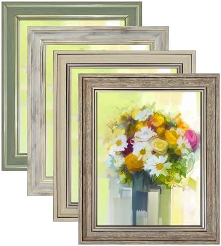 LUCKYLIFE 8x10 Picture Frame Set of 4, Rustic Farmhouse Picture Frames for Table or Wall Hanging