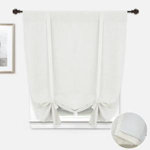 DriftAway Double Layer Linen Blackout Tie Up Curtains Thermal Insulated Fully Lined Balloon Roman Shade Bathroom Window Adjustable Rod Pocket for Small Window 45 Inch by 63 Inch Ivory Cream