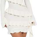 ISZPLUSH Women's Off Shoulder Ruffle Mini Dress Long Sleeve Flounce Dress Ruched Formal Cocktail Party Short Dresses