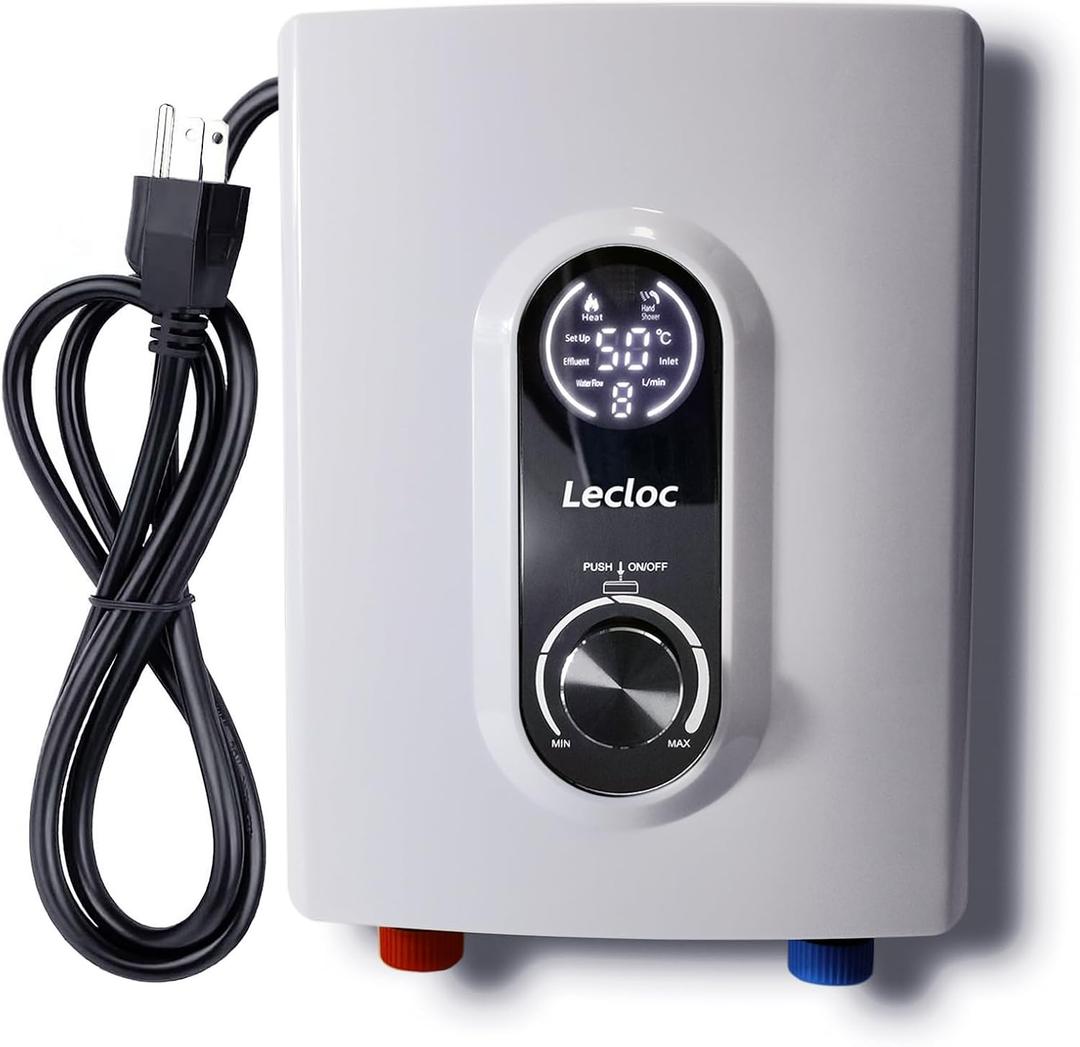 Mini Tankless Under Sink Instant Hot Water Heater Electric 3kW 120V Plug in, Enlarged LED Digital Display, Knob Control, Multi protective, IPX4, 30-55 Point of Use On Demand Water Heater, White