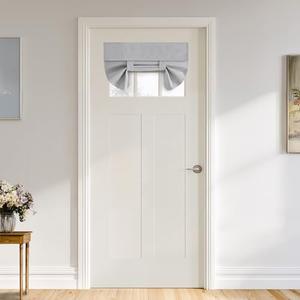 RYB HOME 100% Blackout Linen Door Window Curtains, Privacy Small French Door Curtain, Shades for Front Window, Thermal Insulated Covering with Tie Up, W 26 x L 20, 1 Panel, Light Grey