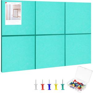 Large Cork Board 36" x 24", 6 Pack Felt Bulletin Board, Pin Boards | Includes Pushpins & Self-Adhesive Strips, Felt Wall Tiles Notice Boards for Walls Office Home School Decor - Lake Blue