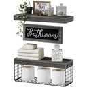 QEEIG ‎Bathroom Shelves Over Toilet - Paper Storage Wall Mounted Farmhouse Decor Decorations Aesthetic Décor Sign Small Floating Shelf 2+1 Set 16 inch, Grey (020GY)