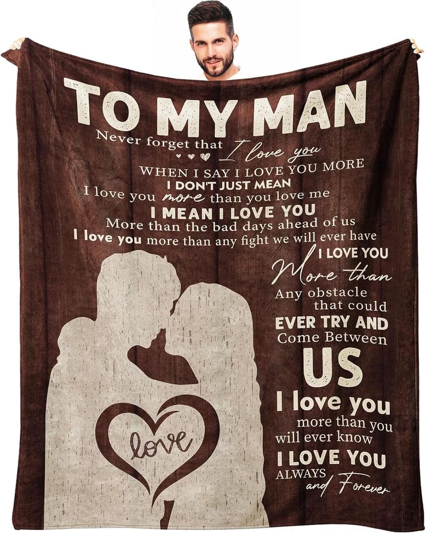 to My Man Blanket 60" x 50", Valentine's Day/Birthday Gifts for Boyfriend/Him/Husband/Fiance, Birthday Gifts for Men, Anniversary Romantic Bf Gifts, Men's Bday Gift, I Love You Gifts for Him