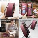 Defencase Compatible with Samsung Galaxy S23 Ultra Case Wallet with RFID Blocking Card Holder for Women, PU Leather Magnetic Snap Flip Zipper Strap Phone Case Fit for Galaxy S23 Ultra 5G, Wine Red