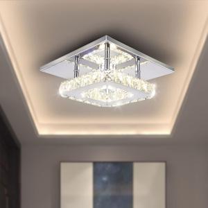 Modern Crystal Chandelier 7.9 Inches Led Ceiling Light Mini Square Flush Mount Ceiling Light for Bedrooms Dinning Rooms Hallway(Changeable Color,15W) (Square Multi-colored)