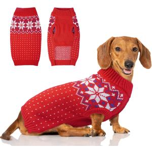FUAMEY Dog Christmas Sweater - Warm Classic Snowflake New Year Turtleneck Sweater with Leash Hole for Small to Medium Dogs & Cats (Medium, Chest 17.3in)