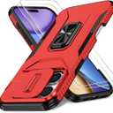 Case for iPhone 15 Pro Max with Slide Camera Cover+Screen Protector(2 Packs), Military Grade Shockproof Protective Cover, Rotated Ring Kickstand(A - Red)
