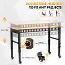 48" Height Adjustable Workbench, 2000 LBS Load Capacity Rubber Wood Top Workstation, Heavy-Duty Hardwood Worktable for Garage Workshop (with Wheels and Socket,48'')