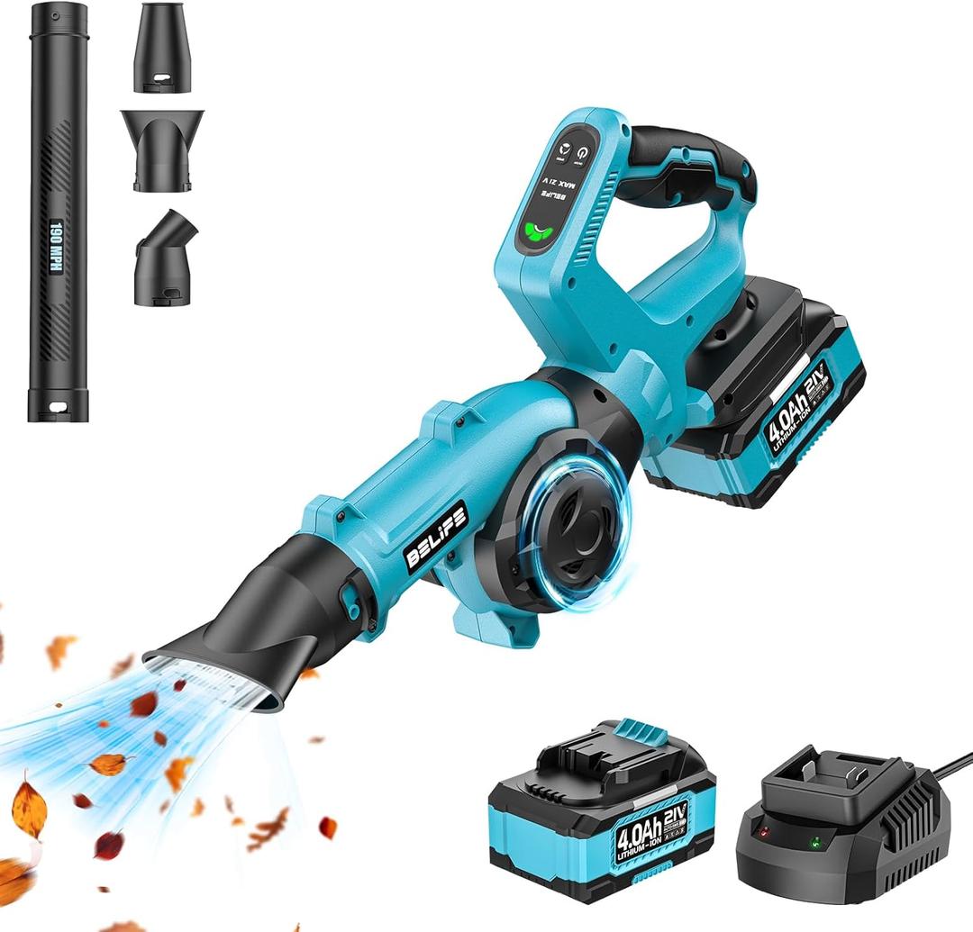 Belife L8 Cordless Leaf Blower, 21V Electric Mini Leaf Cleaner with 4.0Ah Battery and Charger, 190MPH/220CFM, Lightweight Battery Powered Handheld Small Blower for Patio Yard Lawn Care Dust