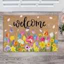 Ceenna Summer 4th of July Natural Coir Door Mat Outdoor Patriotic Rug Summer Welcome Doormat Independence Day Non-Slip Mat for Front Porch Entryway Outside, 16 x 28 Inches(Wildflower)