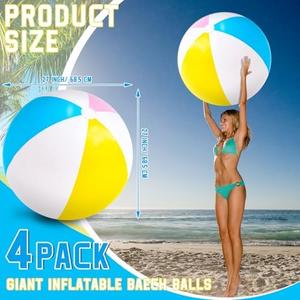 27 Inch Rainbow Beach Balls Giant Inflatable Large Pool Beach Balls Inflatable Swimming Pool Toys for Summer Water Games(4 Pcs)