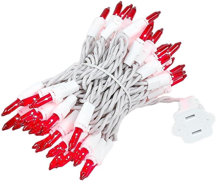 Novelty Lights 11 Feet 50 Bulb Incandescent Mini Light String, Red with 2.5-Inch Spacing on White Wire, UL Listed Commercial Grade Indoor/Outdoor Mini Lights, Connectable End-to-End