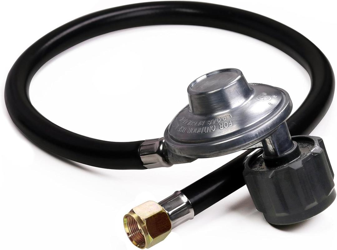 DOZYANT Vertical 5 Feet Propane Regulator and Hose Universal Grill Regulator Replacement Parts, QCC1 Hose and Regulator for Most LP Gas Grill, Heater and Fire Pit Table, 3/ 8" Female Flare Nut