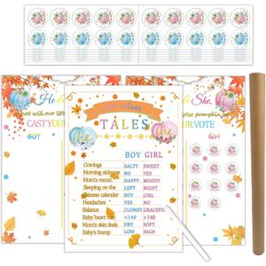 Fall Pumpkin Gender Reveal Game with 100 Voting Stickers Floral Gold He or She Gender Reveal Poster Game Cast Your Vote What Will Our Be Boy or Girl Sex Announcement Baby Shower Party Supplies