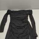 Ophestin Off The Shoulder Mesh Dress Long Sleeve Ruched Bodycon Dress for Women Tie Waist Dresses, Size M