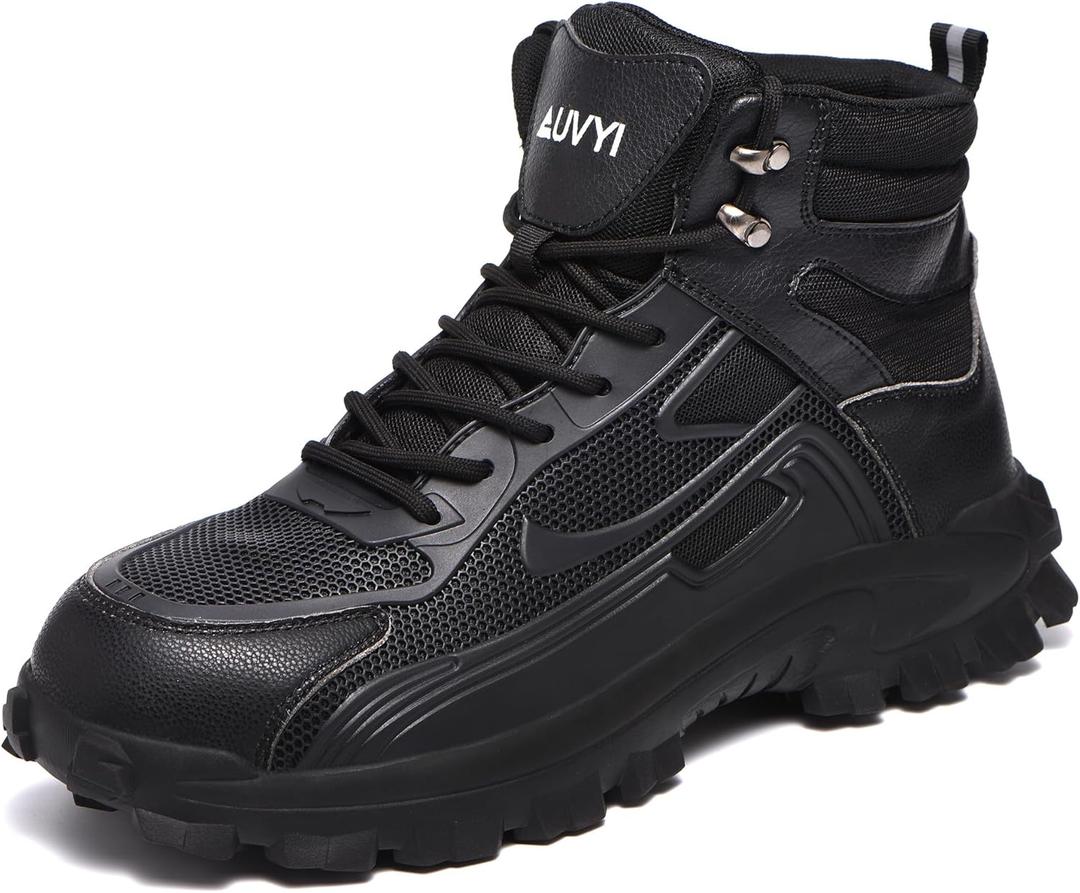 AUVYI Steel Toe Work Boots for Men - Wide Toe Lightweight Safety Boots with Breathable Mesh Upper, Slip-Resistan & Durable Shoes (12, Black)