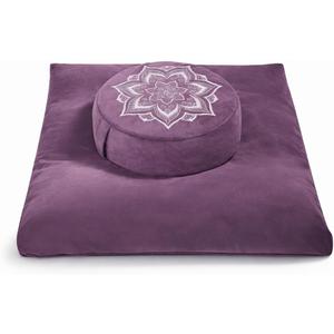 Meditation Cushion Set Zafu & Zabuton Buckwheat Hull & Memory Foam, Adjustable Floor Pillow for Yoga, Meditation & Sitting, Removable Velvet Cover (Purple)