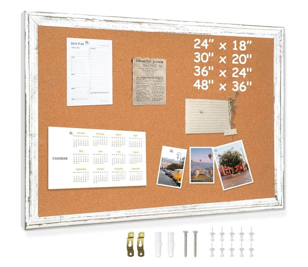 DOLLAR BOSS White Cork Board for Wall - 24 X 18 Inches, Rustic Wooden Frame Bulletin Board, Decorative Hanging Pin Board for Office & Home Decor DOLLAR BOSS White Cork Board for Wall - 24 X 18 Inches, Rustic Wooden Frame Bulletin Board, Decorative Hanging Pin Board for Office & Home Decor