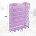 EASEPRES 6 Tier Mesh Hanging Wall File Organizer, Desk Vertical Mail Paper Document Folder Holder Rack with Bottom Tray and Nametag Label for Office Home School, Light Purple