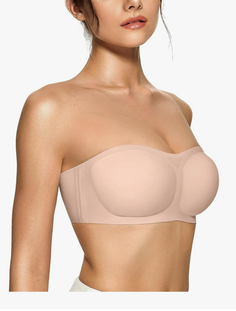 OEAK Womens Strapless Bras Push Up Bandeau Bra Non Slip Wireless Supportive Padded Bras Seamless Comfortable Tube Bra size Xl
