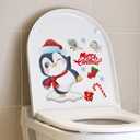 Christmas Penguin Toilet Sticker Toilet Cover Self-Adhesive PVC Cute Penguin Sticker for Bathroom Wall Lids Water Tanks Sticker Decorative Decal Supplies