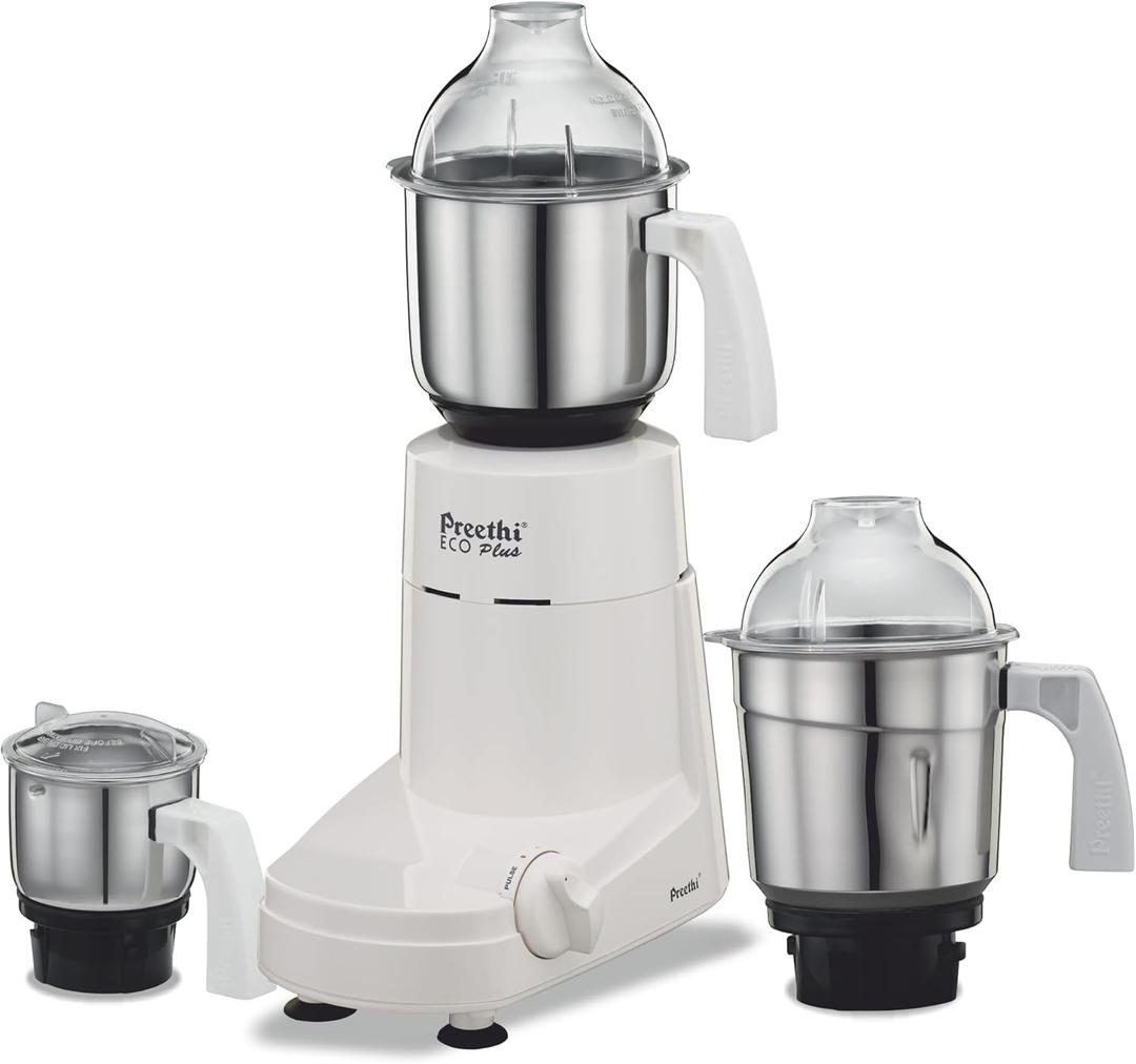 Preethi Eco Plus Mixer Grinder, White, 3 Jar