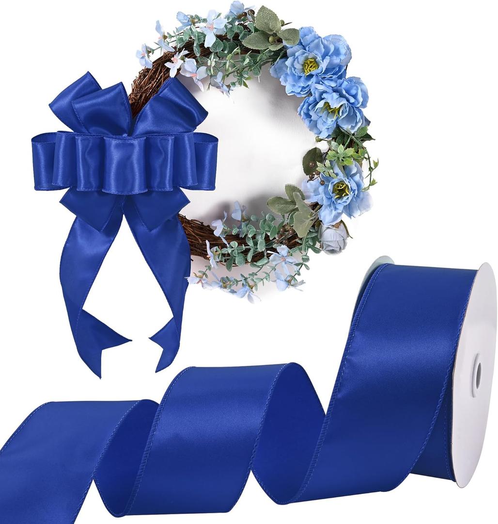 Royal Blue Satin Wired Ribbon 2-1/2 Inch X 25 Yards Wired Satin Ribbon Wedding Decorations for Gift Wrapping Wreaths Spring Decoration Crafts Home Decor