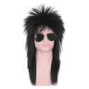 morvally Unisex Long Black 70s 80s Mullet Cher Glam Rock-Rocker Cosplay Wigs for Women and Mens Halloween, Themed Costume Party