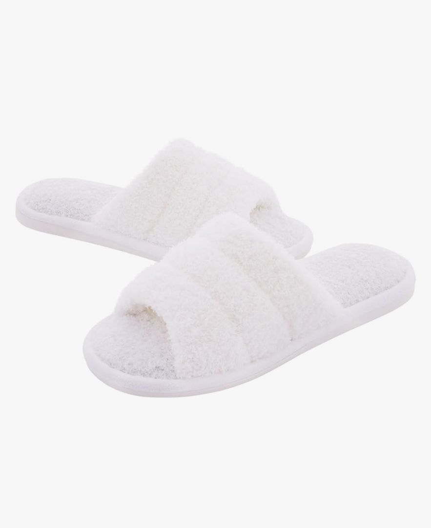 shevalues Open Toe Slippers for Women Memory Foam Slip On House Slippers, White 290, 11-12 Women/ 9.5-10.5 Men