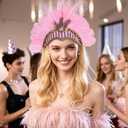 Women's Carnival Feather Headpieces Sequin Headdress for Wedding Masquerade Party Cosplay Feather Headbands (Tnmtd-pink)