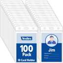 100 Pcs Vertical Badge Holders, Waterproof ID Badge Holder, Clear ID Card Holder with Resealable Zip for Proximity Cards, RFID, Credit Cards