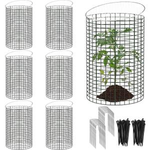 6 Sets of 18'' x 12'' Garden Plant Protectors from Animals with Detachable Covers Metal Plant Cage Chicken Wire Cloche with Ground Stakes and Nylon Tie Wire Plant Cage to Keeping Bunny Animals Out