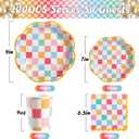 200 PCS Pastel Paper Plates Tableware Set Serves 50 Pastel Gingham Plates Disposable Dinnerware 50 9" Plates 50 7" Plate 50 9oz Cups 50 Napkins for Birthday Baby Shower Wedding