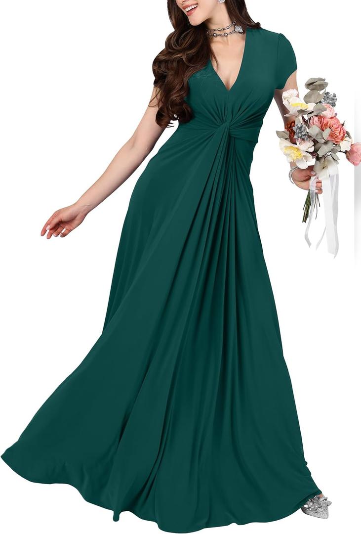 KOH KOH Womens 2025 Long Flowy Cap Sleeve Empire Waist Cocktail Maxi Dress Gown (Small, Emerald Green)