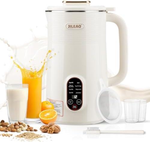 JILEAO 10 in 1 Almond Milk Maker & Nut Milk Maker Machine, 35oz Automatic Soy, Oat, Coconut Milk, Juice & Porridge Maker with 8 Blades, Delay Start, Keep Warm, Boil Water, Self-Cleaning, Cream